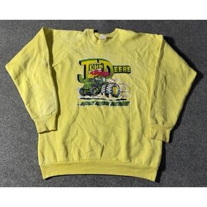 Vintage John Deere Sweatshirt Mens XL Yellow Tractor Mean Green Machine 80s‎